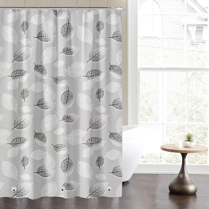 Plastic Shower Liner - Premium PEVA 4G Shower Curtain Liner with Rustproof Grommets and 3 Weighted Magnets, Waterproof Shower Curtains for Bathroom (Black and White Leaf)