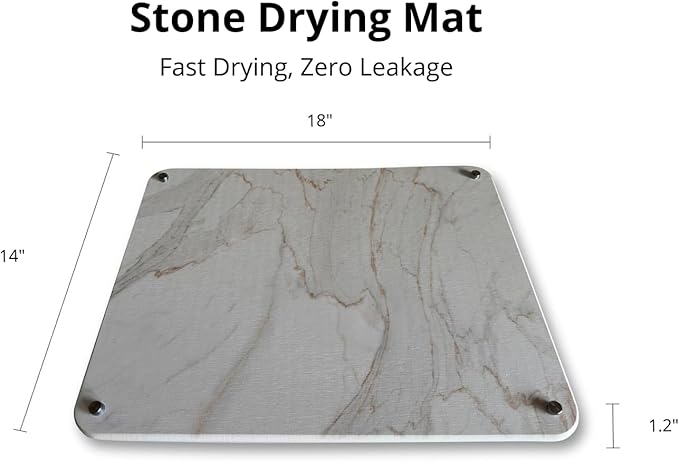 Generic Stone Drying Mat for Kitchen Counter Marble Pattern, 14x18 Inches, Diatomaceous Earth, Medium-Large, White