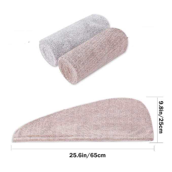 M-bestl 2 Pack Hair Towel Wrap,Rapid Carbon Fiber Hair Drying Towel with Buttons, Microfiber Hair Towel for Drying Curly Hair,Anti-frizz (Star Gray&Star Pink)