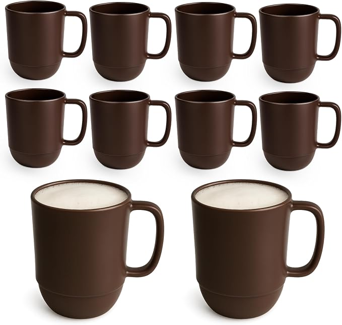 JapanBargain, Japanese Plastic Mug 10 Pack 12oz BPA-Free Non-Toxic Unbreakable Camping Coffee Tea Milk Juice Water Mug Made in Japan Dishwasher & Microwave Safe, Chocolate Brown