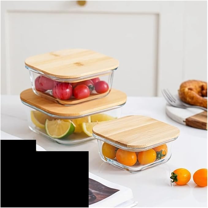 Glass Fresh-Keeping Box with Bamboo Lid - Microwave, Leakproof Food Storage Container for Office and Lunches