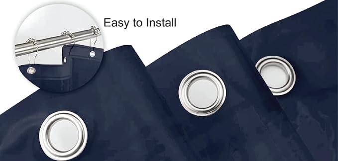Home Expressions Premium 6 Guage PEVA Shower Curtain Liner - PVC Free Magnetized Bottom Odorless with Rustproof Grommets 70"x72" (Navy)