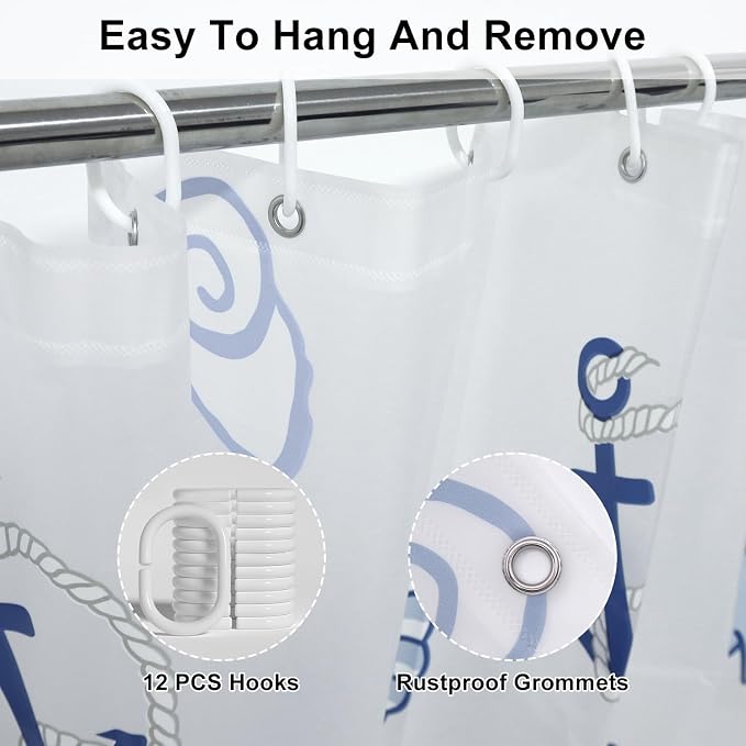 PEVA Shower Curtain, Water Repellent Premium Bathroom Shower Curtain with 3 Magnetic Weights for Shower Stall, Bathtubs
