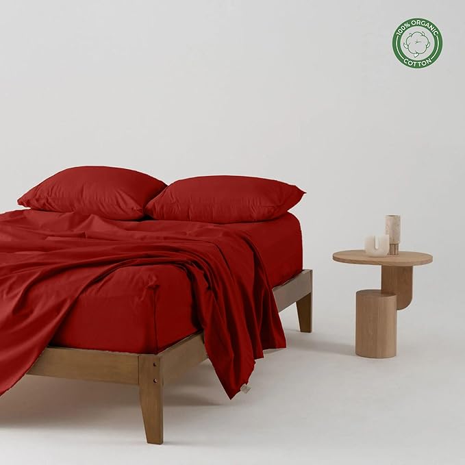 Pure 100% Certified Organic Cotton Bed Sheet Set 1000 Thread Count, 4 Piece Bedding Set, 24" Extra DEEP Pocket, Crisp and Cooling Sateen Weave, Eco-Friendly -(Burgundy, Alaskan King)