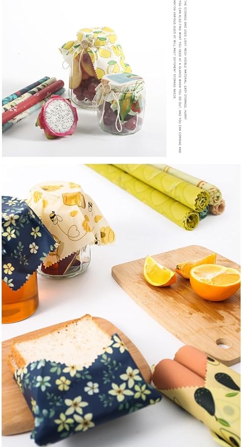 Beeswax food preservation cloth can be reused, cut, organic cotton, environmentally friendly, zero waste plastic preservation film substitute, 30x100cm roll (fruit/flower pattern)