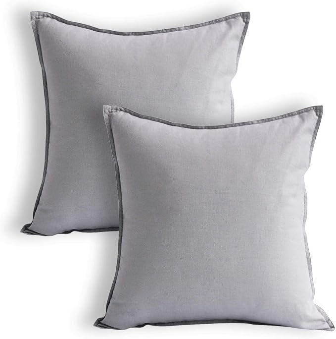 Jeanerlor Solid Cotton Linen Decoration Toss Throw Pillow Sham Cushion Case Special Pillow Cover Delicate Decorative Pillowcase for Bed/Chair/Couch, 18"x18"(45 x 45cm),2 Packs, Silver Grey