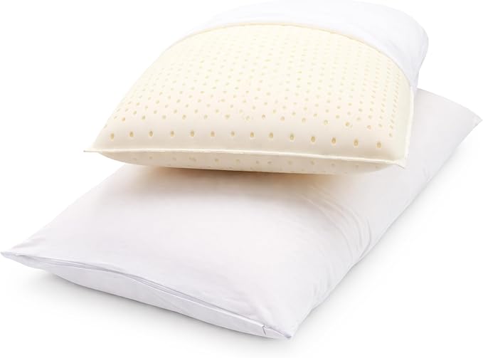 OrganicTextiles Natural Latex Pillows with Organic Cotton Cover GOTS Certified, Bed Pillow for Sleeping, Neck Pain Relief, Head Support, for Side Back Stomach Sleeper (King, Medium) - Pack of 2
