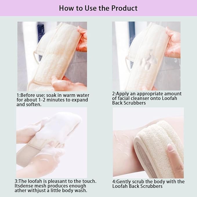 Extra-Long Natural loofah Back Scrubber,Long Back Scrubber for Shower，Long Handled loofah Shower Scrubber，luffa exfoliating Bath Strap for Women & Men