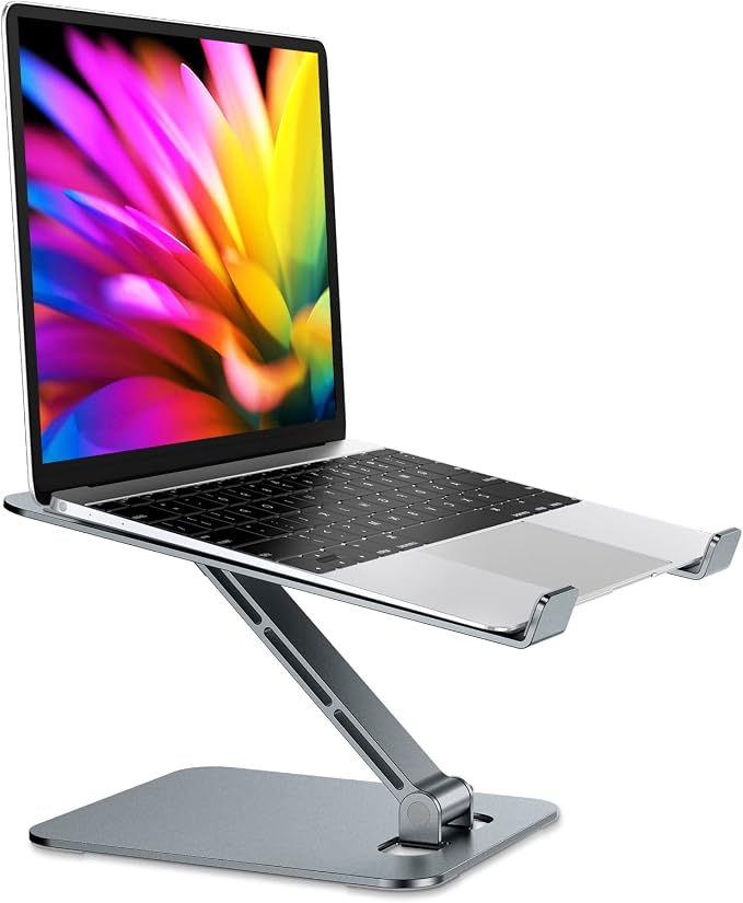 RIWUCT Foldable Aluminum Alloy Laptop Stand for Desk, Height Adjustable Ergonomic Computer Stand, Portable Laptop Riser Holder Printer Stand Compatible with MacBook Pro Air/HP/Dell 10-16", Gray
