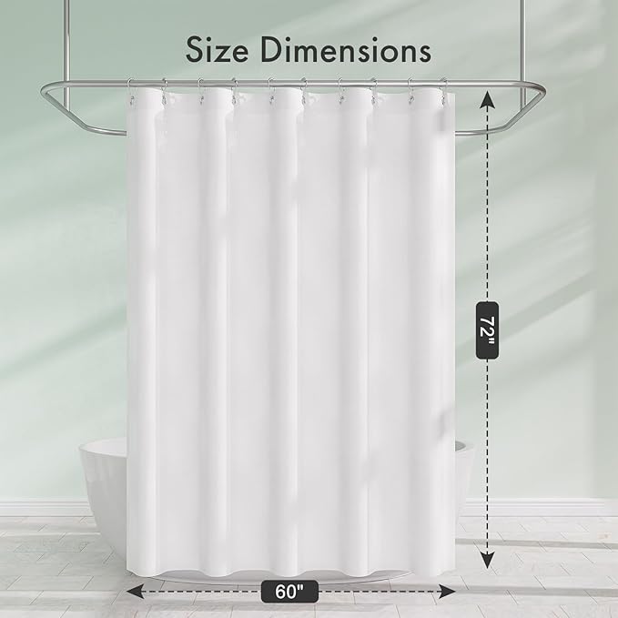 Amazer Small Stall Shower Curtain Liner Washable, 60 x 72 Inches, Fabric Shower Liner with 2 Bottom Stones, Narrow Waterproof RV Shower Curtain Liner, 10 Grommet Holes, Hotel Quality, White
