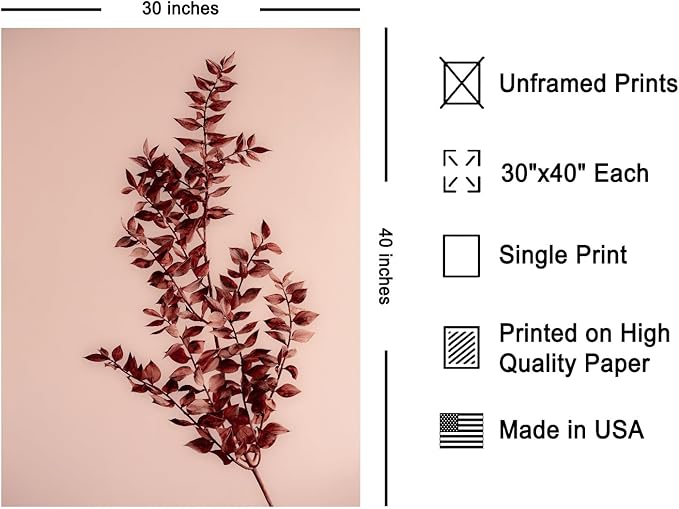 Monem Art Dried Red Botanical Branch Print - Minimalist Boho Nature Poster - Wall Decor for Living Room, Bedroom or Office - 30x40 Unframed Wall Art by Mareike Bohmer