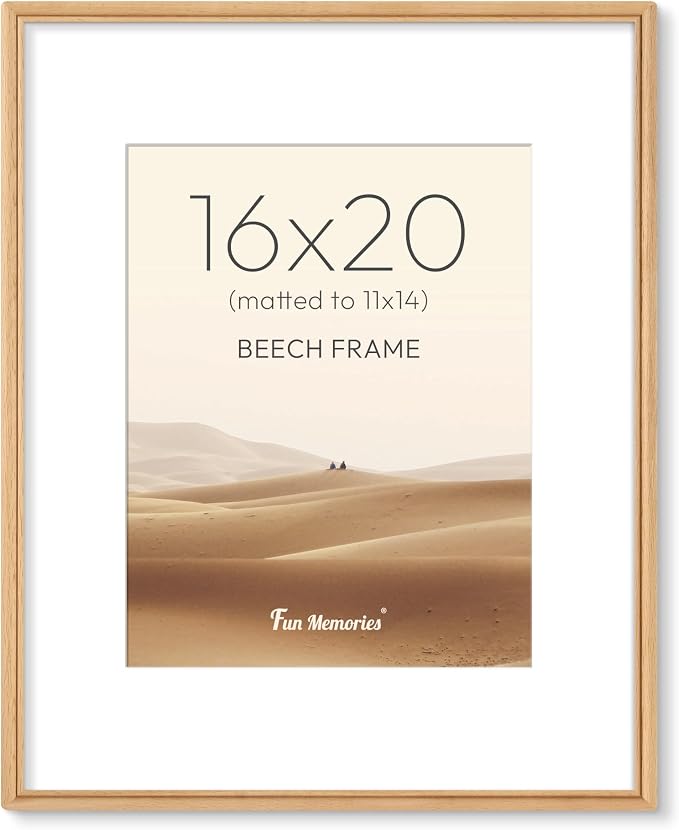 16x20 Picture Frame with Mat for 11x14, USA-Sourced Beech Wood Handcrafted Rounded Corner with HD Tempered Glass, 16 x 20 Gallery Wall Frames for Posters & Art Prints, Vertically or Horizontally