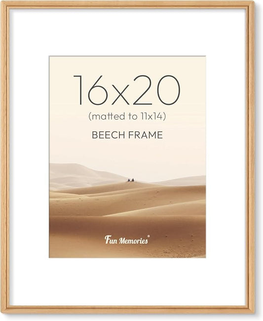 16x20 Picture Frame with Mat for 11x14, USA-Sourced Beech Wood Handcrafted Rounded Corner with HD Tempered Glass, 16 x 20 Gallery Wall Frames for Posters & Art Prints, Vertically or Horizontally