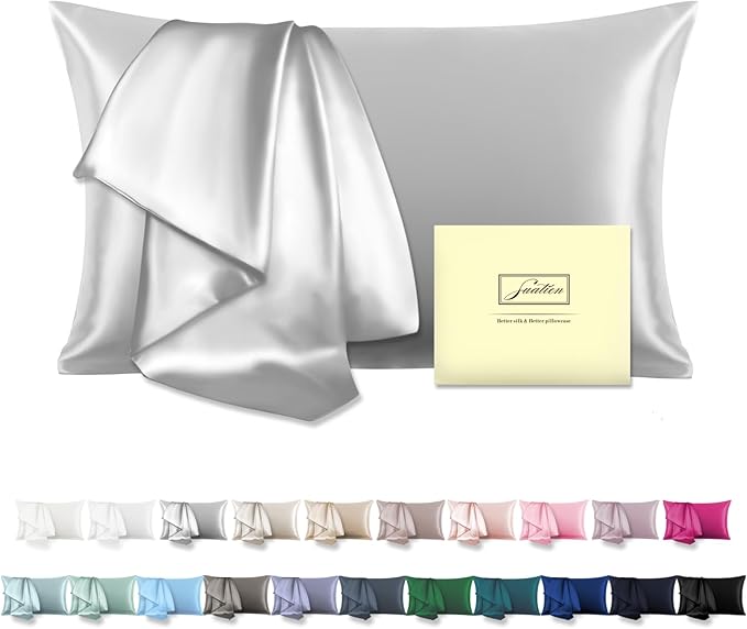 Natural Mulberry Silk Pillowcase for Hair and Skin Queen Size 20"X30" Pillow Case with Hidden Zipper Soft Breathable Smooth Cooling Silk Pillow Covers for Sleeping (Silver Grey,Queen,1Pcs)
