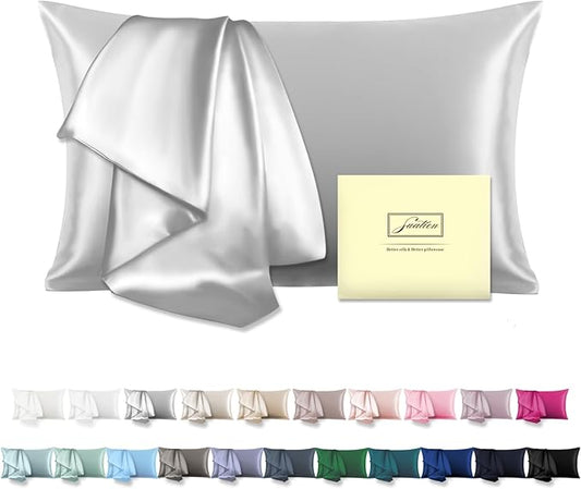 Natural Mulberry Silk Pillowcase for Hair and Skin Queen Size 20"X30" Pillow Case with Hidden Zipper Soft Breathable Smooth Cooling Silk Pillow Covers for Sleeping (Silver Grey,Queen,1Pcs)