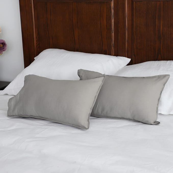 Simple&Opulence Linen Lumbar Pillow Covers 12x20 Inch Set of 2 Flax Cotton Blend Rectangular Decorative Throw Cushion Cover for Couch Sofa Bedroom Office Soft Breathable Farmhouse - Grey
