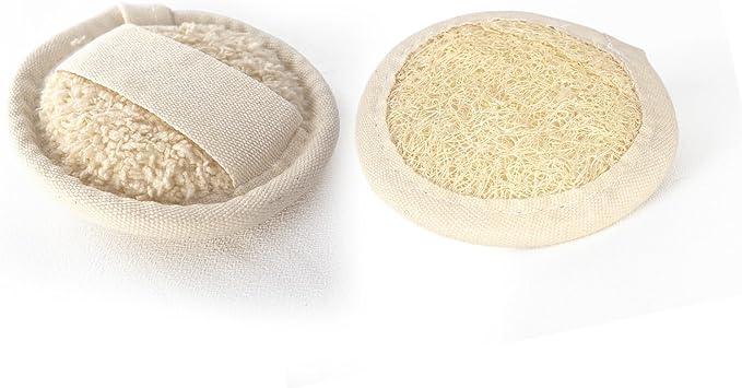 Ewelà Natural Facial Cleansing Pad – 100% Organic Loofah & Cotton Dual-Sided Exfoliating Face Scrubber – Reusable, Biodegradable, Gentle Skin Care Sponge for Daily Deep Pore Cleanse – 8.5cm Round