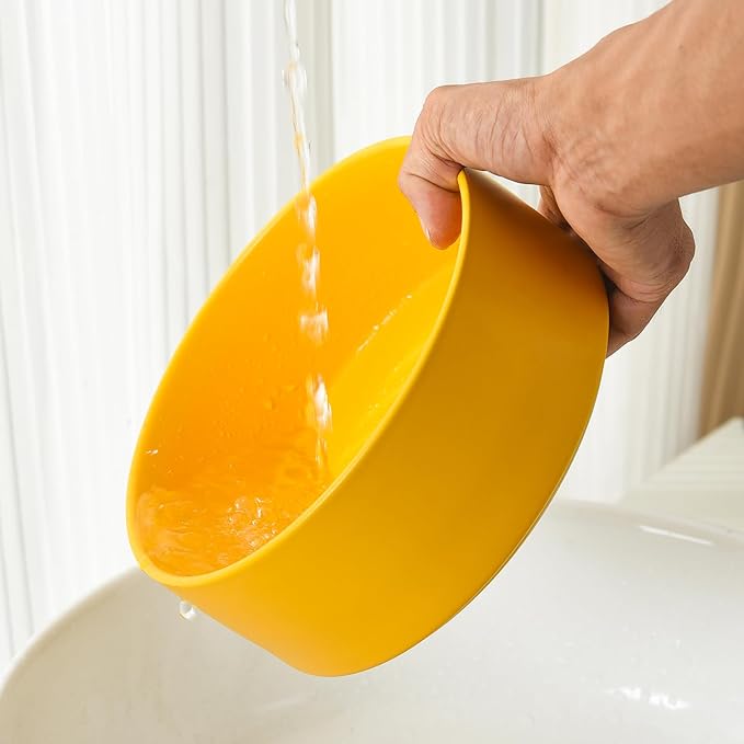 Raised Ceramic Dog Bowl Set - Elevated Dog Bowls with Non Slip Bamboo Stand, Food and Water Bowl Set for Small and Medium Breed Dogs, Pet Bowls, Weighted Dogs Dishes (6'', 2 * 30OZ, Yellow)