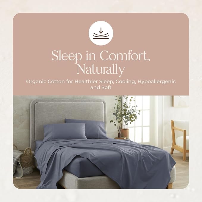 100% Organic Cotton Pillow Cases King Size Set of 2-100% Cotton Pillowcases GOTS Certified 300 Thread Count - Naturally Cooling Comfortable Breathable & Soft Pillow Cases (Mineral, King)