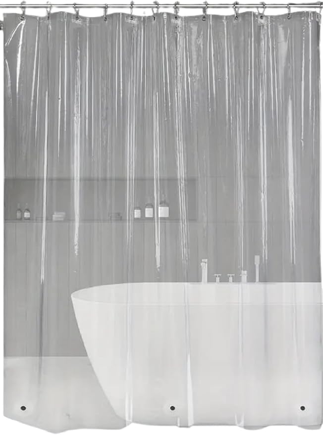 Dependable Industries inc. Essentials Bathroom Magnetized Shower Curtain Liner with Metal Grommets Waterproof (Super Clear)