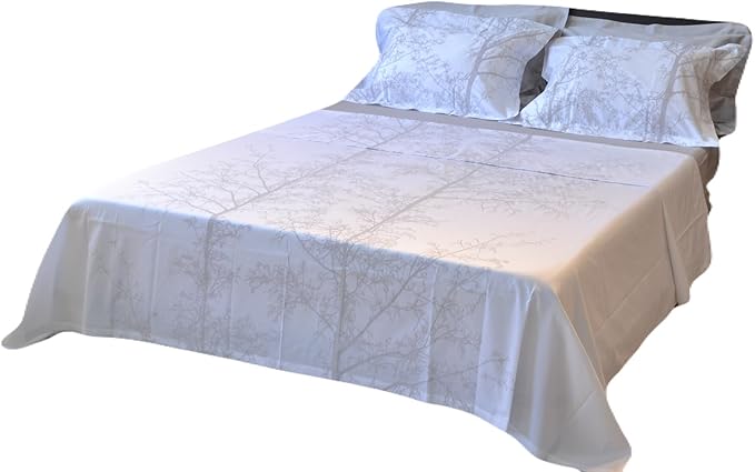 Organic Cotton Long Staple Silky Soft Single Pick Sateen Bed Sheet Set - Luxurious & Premium Hotel Quality - GOTS Certified - Printed & Dyed Combination - Deep Pocket - Easy Care - Queen