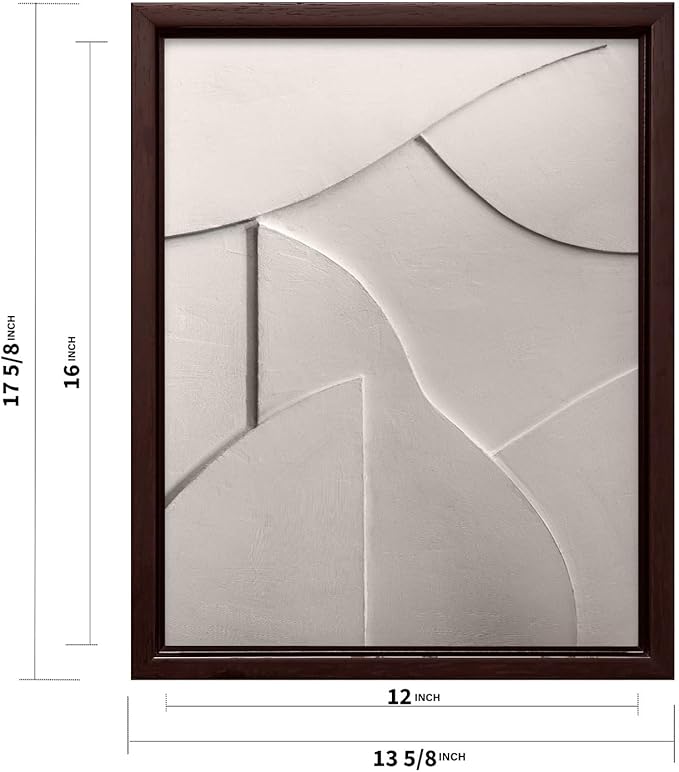 Monem Art Minimalist White Geometric Texture Print - Abstract Scandinavian Wall Art Poster - Wall Decor for Living Room, Bedroom or Office - 12x16 Brown Framed CANVAS Wall Art by Mareike Bohmer