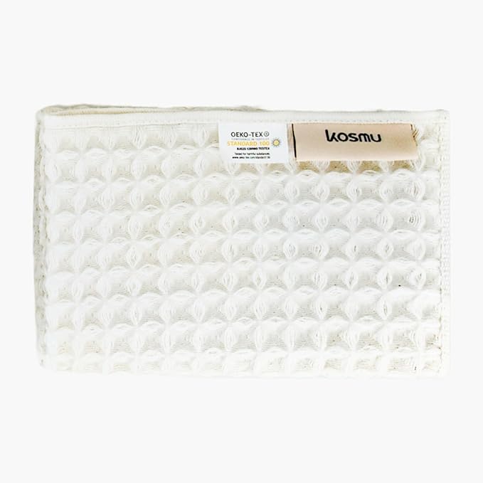 Luxury Organic Japanese Cotton Waffle Bath Towel | Thick, Absorbent, Quick Dry Bathroom Towels for Shower, Sauna, Onsen| Hotel & Spa Quality, Gift-Ready (Shell White, Face Towel, 16" x 16")