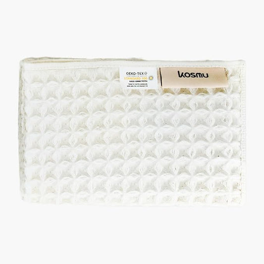 Luxury Organic Japanese Cotton Waffle Bath Towel | Thick, Absorbent, Quick Dry Bathroom Towels for Shower, Sauna, Onsen| Hotel & Spa Quality, Gift-Ready (Shell White, Face Towel, 16" x 16")