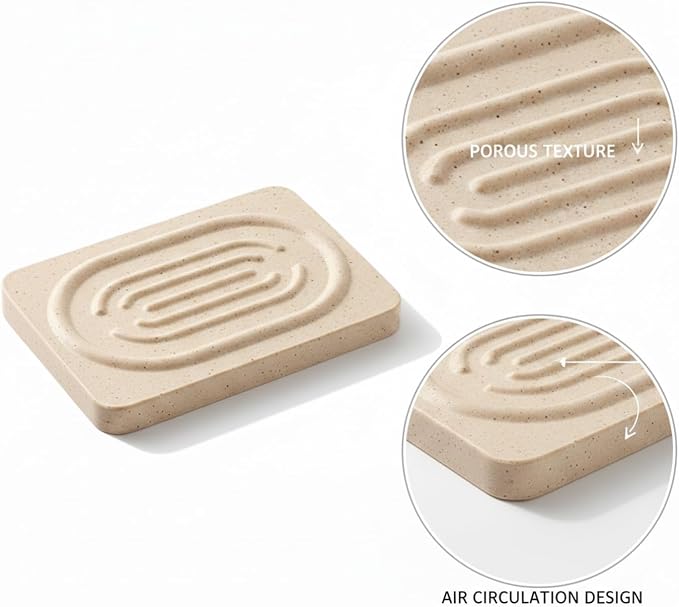 Diatomaceous Earth Soap Dish, Stone Bar Soap Holder for Bathroom Sink & Counter, 4.7 x 3.1 Inch Tray