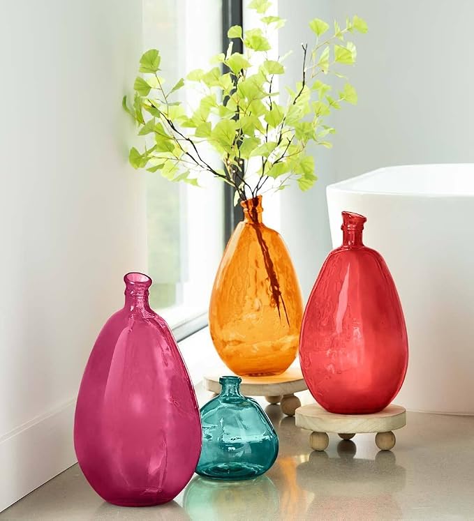 VivaTerra Recycled Tall Glass Balloon Vase – Handblown Glass Vases for Centerpieces – Unique Organic Shape in a Delicate Amber Color – Sustainable and Unique Home Decor (19" H x 10" Dia.)