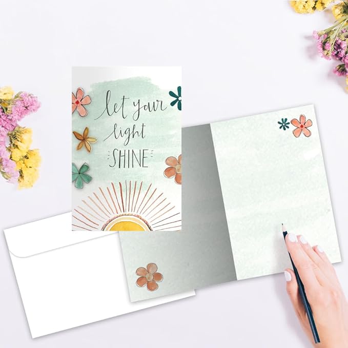 Tree-Free Greetings - Just Because Cards - Artful Designs - 12 Cards + White Envelope - Made in USA - 100% Recycled Paper - 4"x6" - Let Your Light Shine (FS65347)