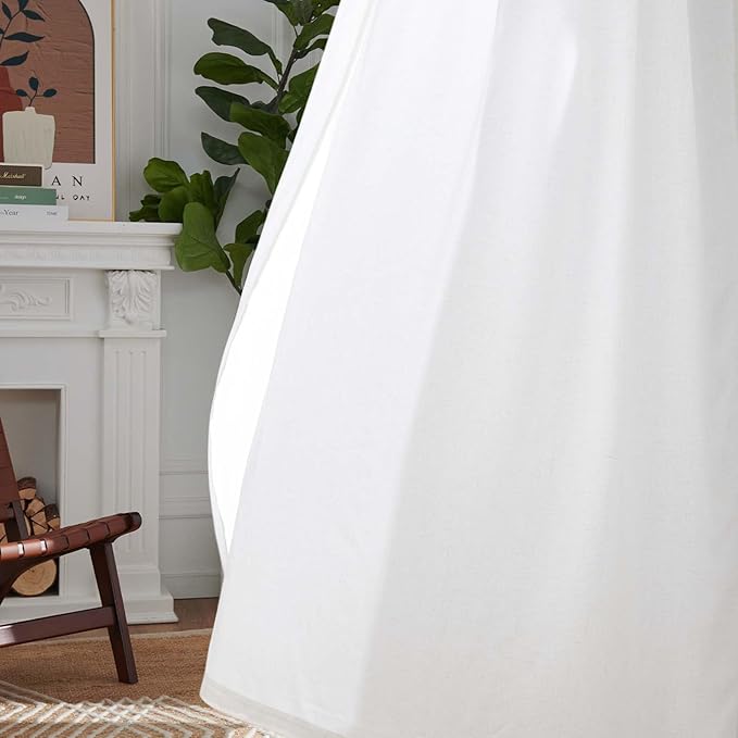 JINCHAN White Linen Curtains with Privacy Lining 72 inch Length Lined Curtains 72 inch Light Filtering Drapes for Living Room Bedroom Neutral Farmhouse Cottage Core Home Office Decor Back Tab 2 Panels