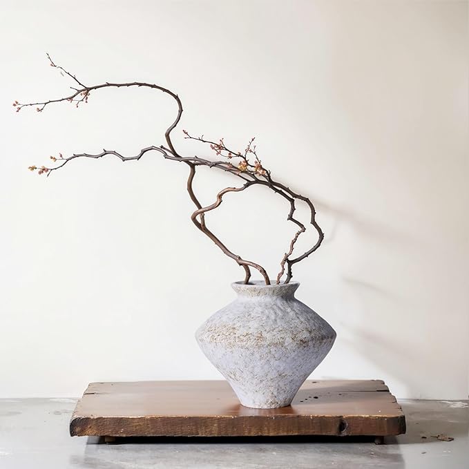 Wabi Sabi Vintage Vase, 6.3" Tall Wabi Sabi Decor Rustic Farmhouse Pottery Vase for Centerpiece, White Textured Pottery Flower Vase for Home Decorative, Table, Living Room, Bedroom, Bathroom, Kitchen