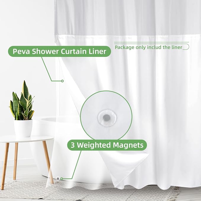 eachope 2 Pack PEVA Snap-in Shower Curtain Liner Replacement,Compatible with No Hook Shower Curtain with Snap in Liner, Removable & Water-Repellent,Machine Washable,70x54,Frost