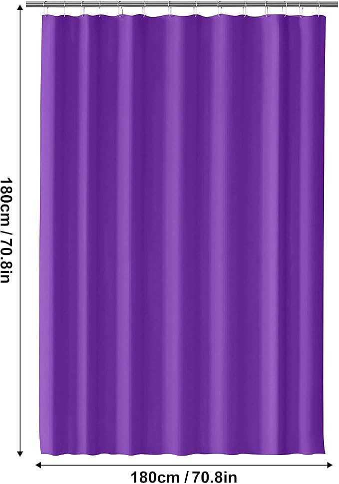 timecity Shower Curtain Liner Purple PEVA Bath Curtain with 3 Magnets Thickened Waterproof Quick Drying Shower Curtain Set with 12 White Plastic Hooks Shower Liner for Bathroom Shower,71x71inch