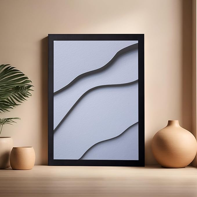 Monem Art Minimalist White Paper Waves Print - Abstract Scandinavian Texture Poster - Wall Decor for Living Room, Bedroom or Office - 16x20 Black Framed Wall Art by Mareike Bohmer
