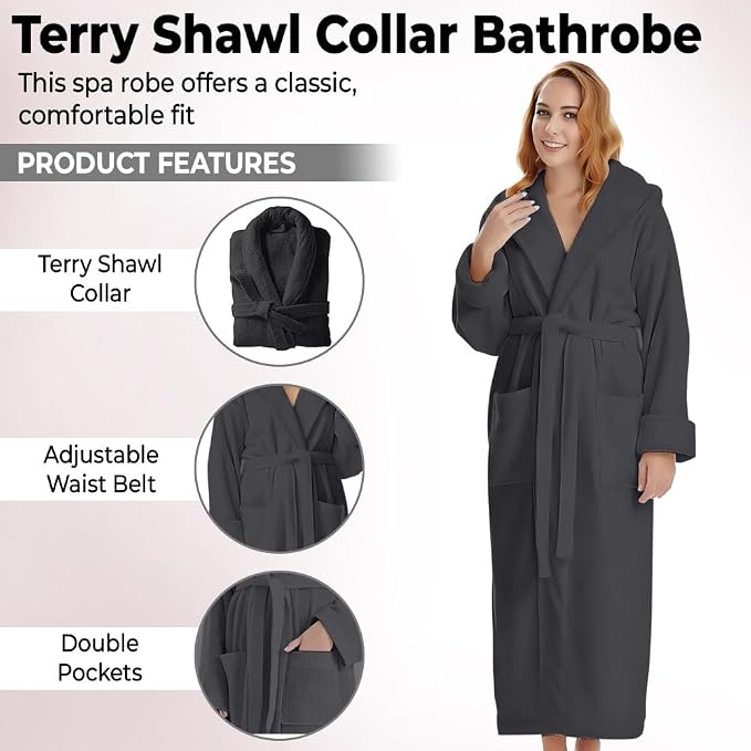 KAHAF COLLECTION Cotton Terry Robes for Women and Men, Terry Shawl Collar Bathrobe, ONE SIZE - UNISEX Men & Women Spa Robe