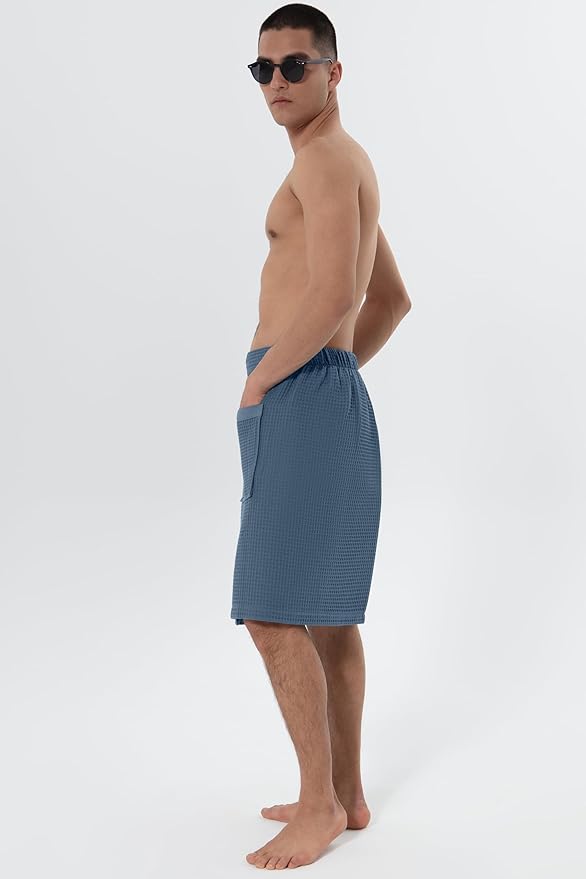 SEYANTE Men's Organic Waffle Spa Wrap – GOTS Certified 100% Turkish Cotton, Adjustable Closure, Same-Color Piping