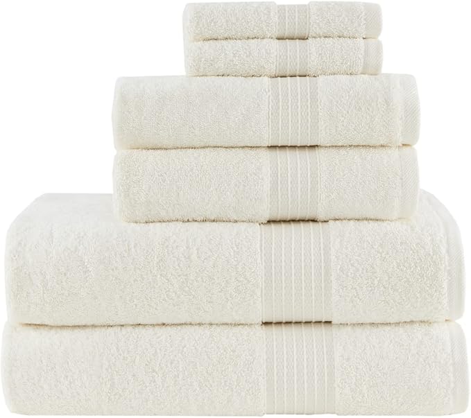 Madison Park Organic 100% Cotton Bathroom Towel Set, Hotel & Spa Quality Highly Absorbent, Quick Dry, Include for Shower, Handwash & Facial Washcloth, Multi-Sizes, Ivory (Pack of 2)