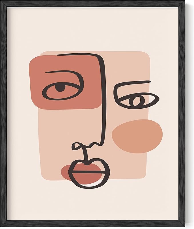 Y2K BOO Abstract Face UNFRAMED Wall Art Continuous Line Drawing Organic Shapes Earth Tones Terracotta Mid Century Modern 16x20 Inch Heavyweight Paper Studio Decor