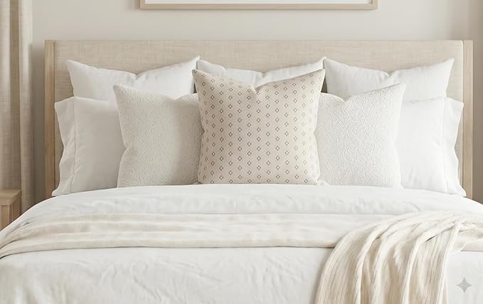 SanVia Cotton Throw Pillow Covers 20x20 – Handwoven Jacquard Texture, Fade-Resistant, No Pilling – Hidden Zipper, Decorative Cushion Cover for Sofa, Couch, Bed – Insert Not Included (Geometric, White)