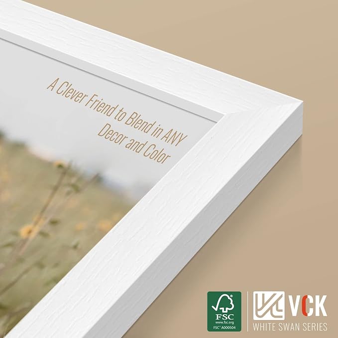 VCK 27x40 Picture Frame Set of 4 - White, Gallery-Quality Wood Poster Frames, 1.1-Inch Wide Border, Polished Plexiglass, Vertical or Horizontal Wall Display for Photo/Art/Prints, White
