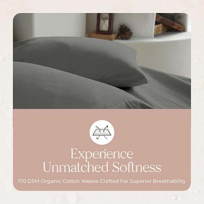 100% Organic Flannel Sheets Full Size - GOTS Certified 100% Cotton Flannel Sheets Set with Comfortable Soft Brushed Finish & Deep Pocket - 1 Flat 1 Fitted & 2 Pillowcases (Dark Gray, Full)