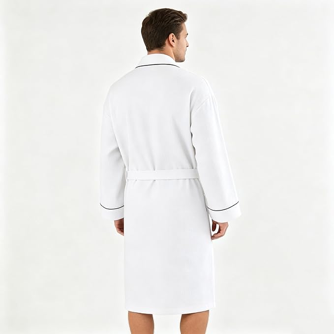 Inner Wish Men's Cotton Waffle Kimono Robe, Lightweight Soft Spa Shower Bathrobe, Hotel Lounge Robes for Men