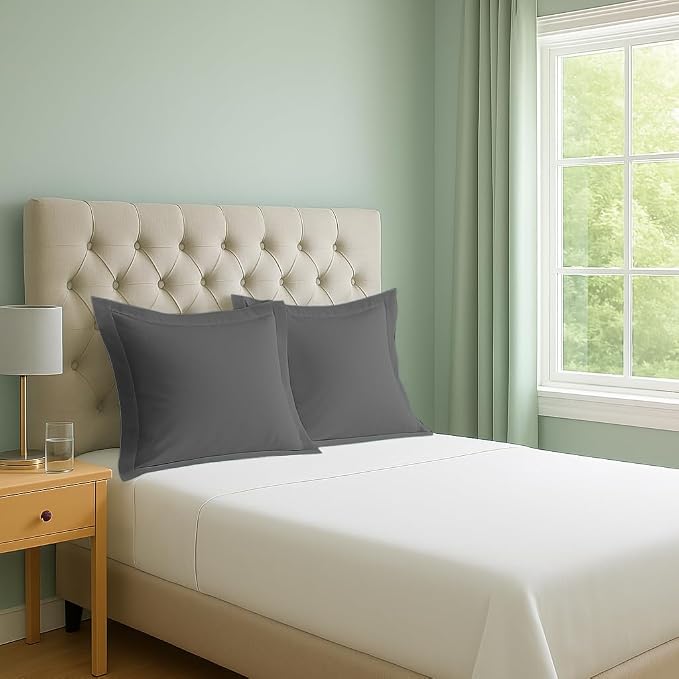 Cotton Metrics 100% Organic Cotton European Pillow Shams Set of 2, Grey, 24x24