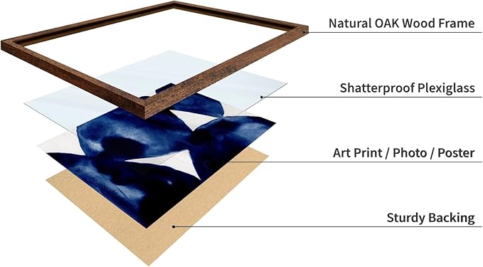 Monem Art Indigo Abstract Watercolor Painting Print - Minimalist Modern Art Poster - Wall Decor for Living Room, Bedroom or Office - 12x16 Brown Framed Wall Art by Mareike Bohmer