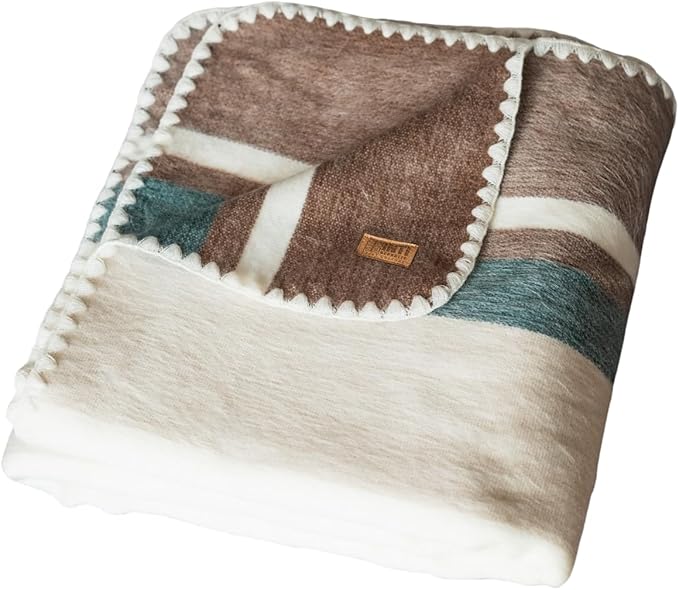 Alpaca Wool Throw Blanket | Ultra Soft, Lightweight, Warm, Breathable, Non-Itchy | Classic, Elegant-Minimalist Design for Bed, Couch, Travel, or Gift | 64" L x 45" W (Earth Tones)
