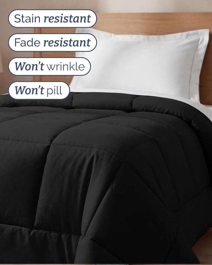 Twin Size, Black Alternative Down Comforter - Warm, Lightweight & Breathable Hotel Quality Bedding Set for Men, Women, Kids and Teens - All Season Oversized Cooling Microfiber Duvet Insert Comforter