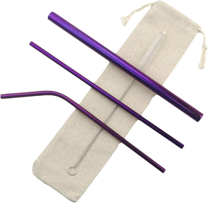 Metal Straws Stainless Steel Straws 8.5" Drinking Straws Reusable 3 Set - Ultra Long Muti Color-Cleaning Brush for 20/30 Oz for Trail Tumblers Yeti RTIC SIC Ozark (2 Straight|1 Bent|1 Brush）