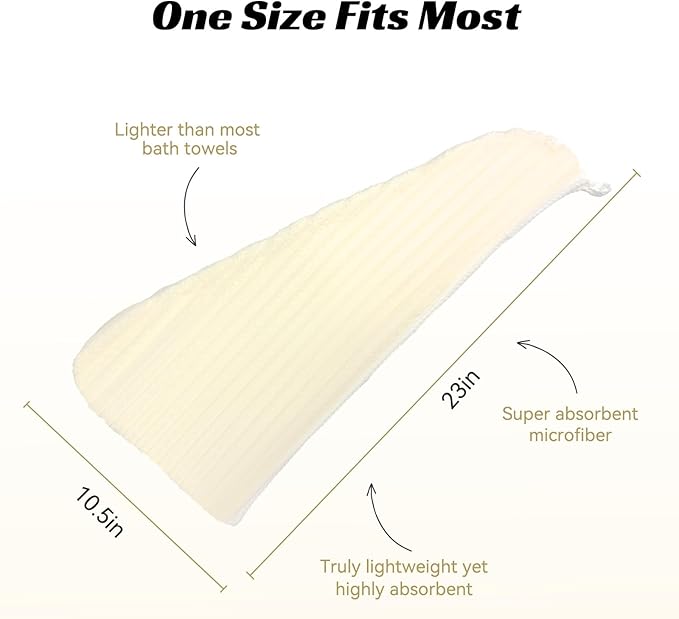 Microfiber Hair Towel Wrap for Women, Soft Lightweight Quick Dry Turban, Drying Hair Towels for Women, Hair Drying Towel for Curly & Long Hair - Yellowish-white (Note: This model is ultra-slim.)